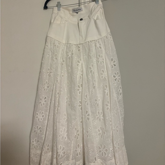 Anthropologie White Maxi Skirt A-Line Pleated Tiered